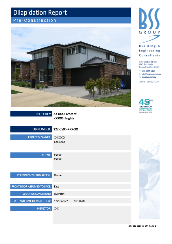Sample BSS Group Dilapidation Report cover page